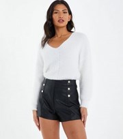 QUIZ Black Leather-Look High Waist Button Front Shorts